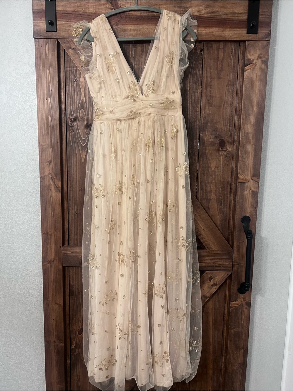 Soieblu Cream Maxi Dress with Gold Floral Accents